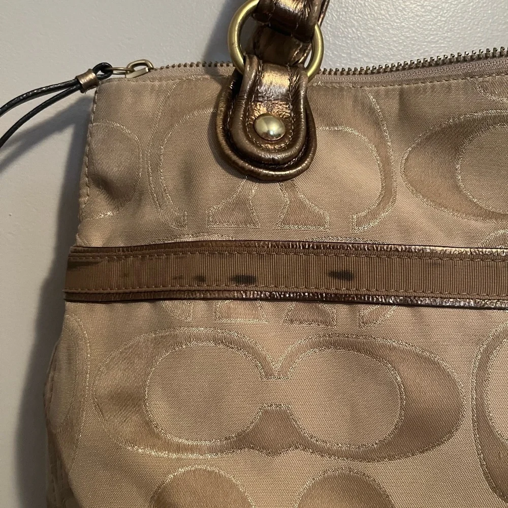 Coach Tan Signature Tote Bag Classic C Monogrammed Fabric